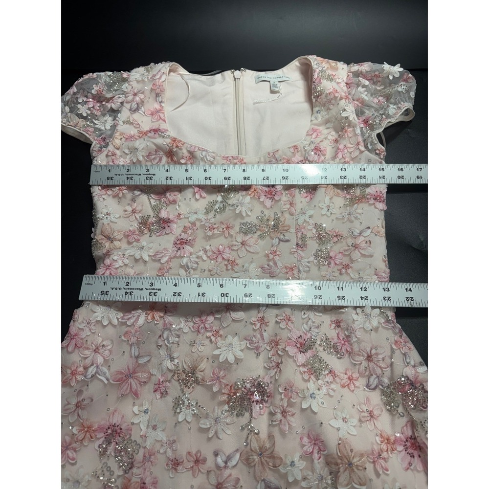 Dress The Population Pink 3D Floral Sequin Mini Dress Sweetheart Cap Sleeve S - Picture 5 of 6